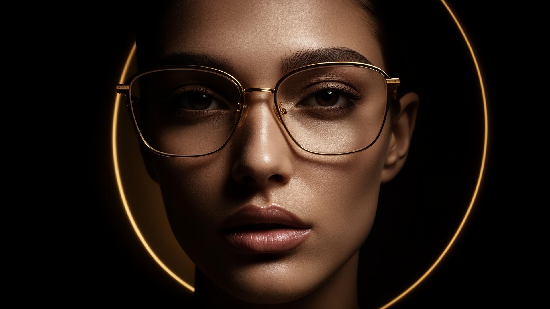 Model wearing premium SpecsVue gold frames